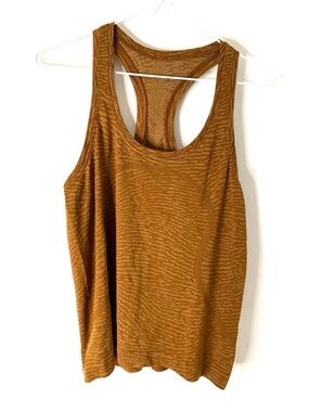 lululemon Racerback Tank Orange Brown Abstract Print Manifesto Yoga Top Size 8